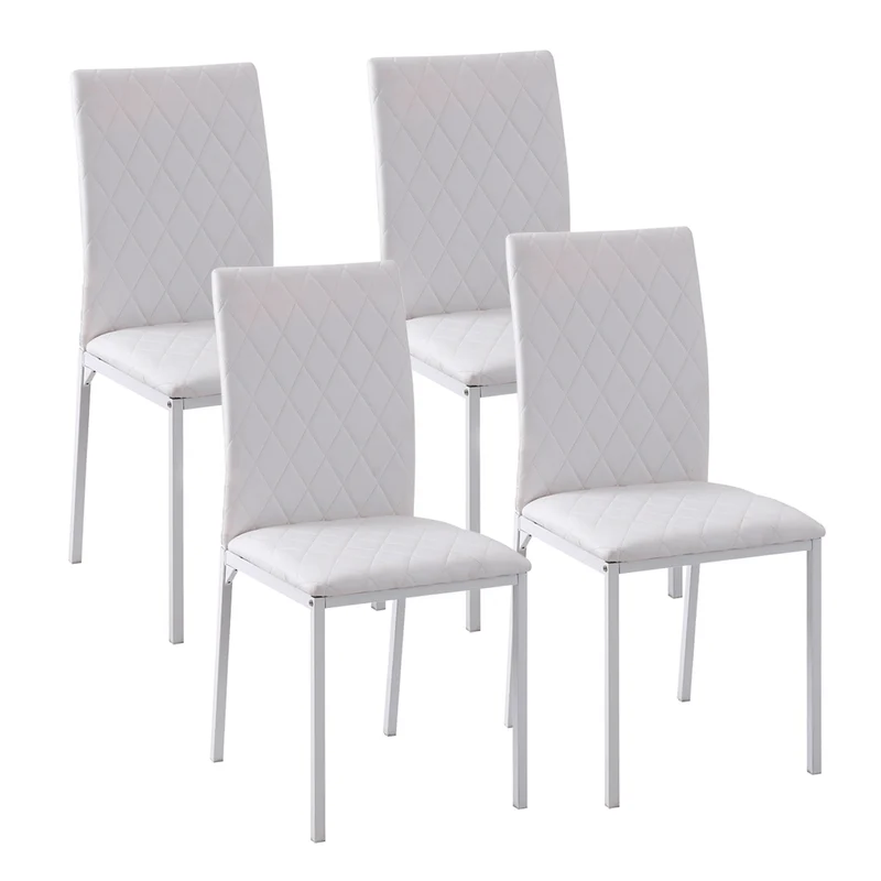 Easycomfort Set 4 Sedie Imbottite per Sala da Pranzo con Rivestimento in Similpelle, 41x50x91cm - Bianco
