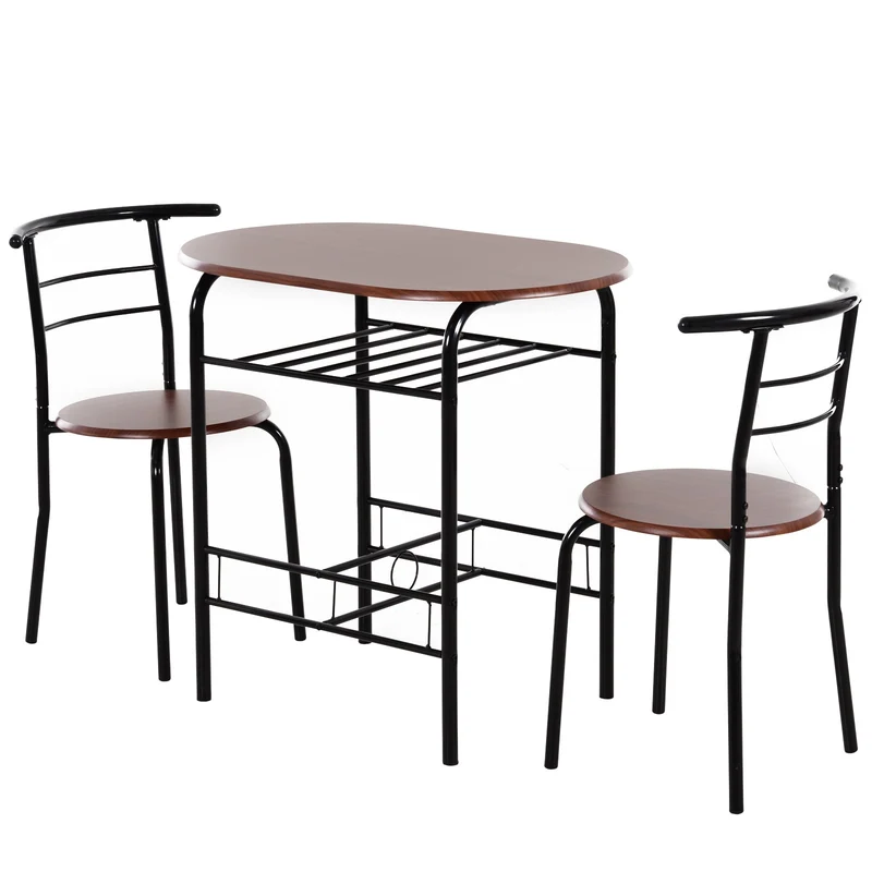 Ensemble table et 2 chaises Easycomfort, mobilier 3 pièces gain de place pour cuisine, balcon, restaurant ou bar, marron et noir