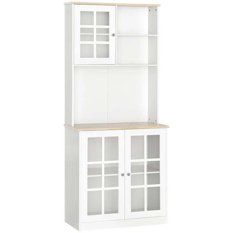 Buffet moderne Easycomfort en MDF blanc avec 2 vitrines et 1 étagère à hauteur réglable, 80 x 37 x 183 cm
