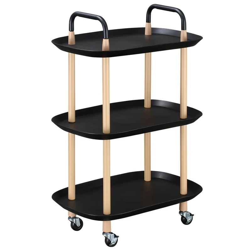 Chariot de cuisine EasyComfort en métal et plastique, chariot alimentaire avec 3 étagères et 4 roues, chariot multifonctionnel pour salle de bain, salon ou bureau, noir