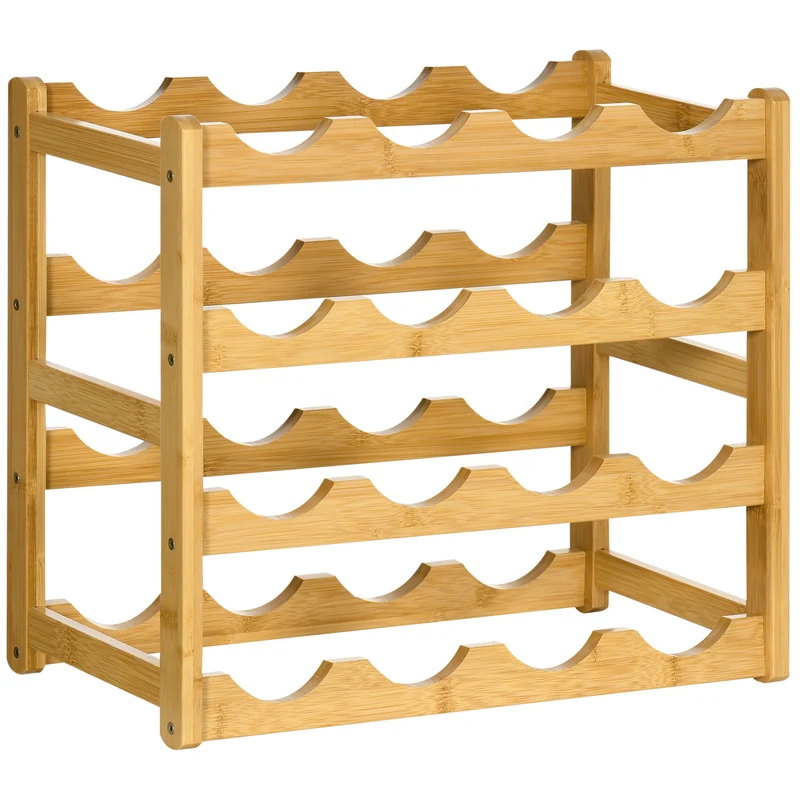 Casier à vin Easycomfort en bambou à 4 niveaux pour 16 bouteilles, 43 x 23,5 x 38 cm