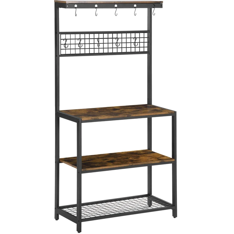 Meuble de cuisine Easycomfort à 4 niveaux avec grille et crochets de rangement, en acier et panneaux de particules, 84,4 x 40 x 170 cm