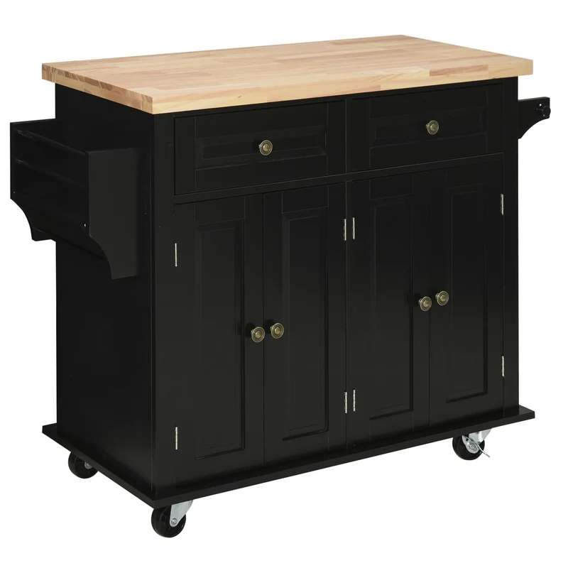 Chariot de cuisine Easycomfort avec tiroirs, placards et étagère à épices, en bois et MDF, 111 x 44,5 x 82,5 cm, noir