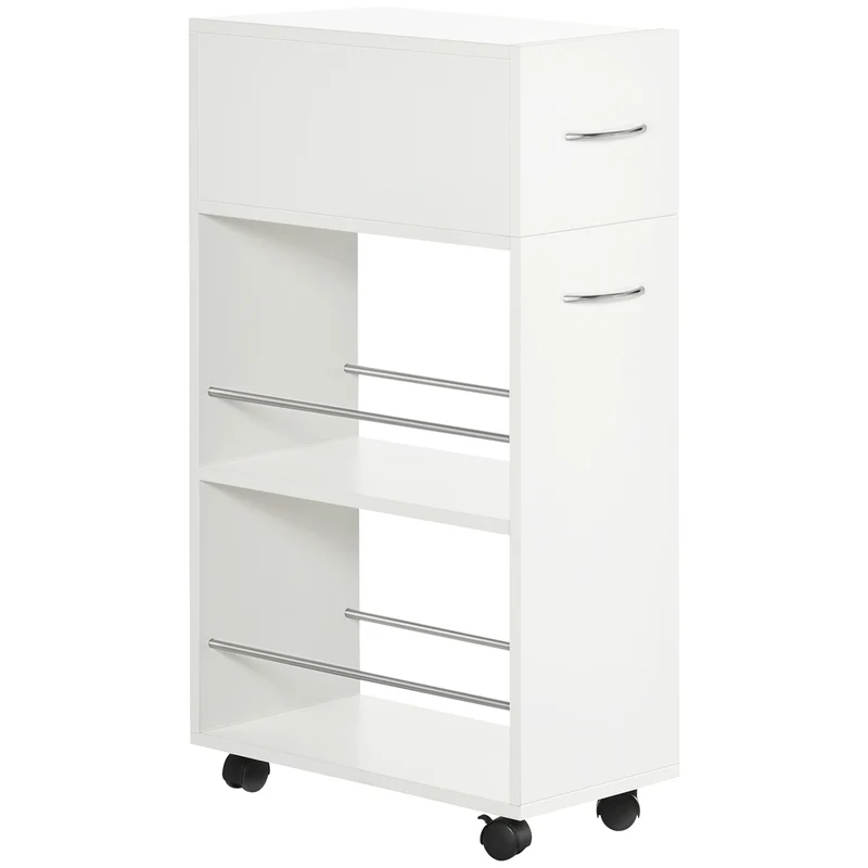 Chariot de cuisine Easycomfort en aggloméré et acier inoxydable avec 2 étagères ouvertes, tiroir coulissant et rails, 25 x 50 x 85 cm