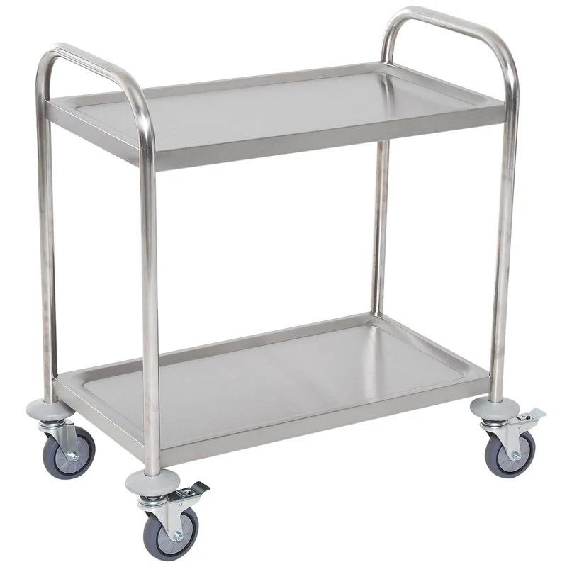 Chariot de cuisine Easycomfort à 2 niveaux avec roulettes, en acier inoxydable, 71 x 41 x 81 cm, argent