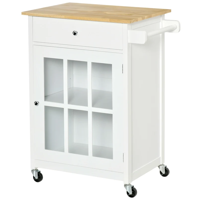 Chariot de cuisine multifonctionnel Easycomfort à 4 roues, bois blanc, 67 x 48 x 86,5 cm