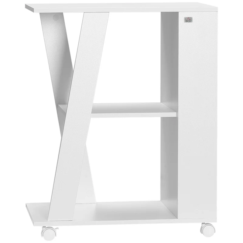 Chariot de cuisine en bois Easycomfort avec 2 étagères et roulettes, 60 x 38 x 77 cm, blanc