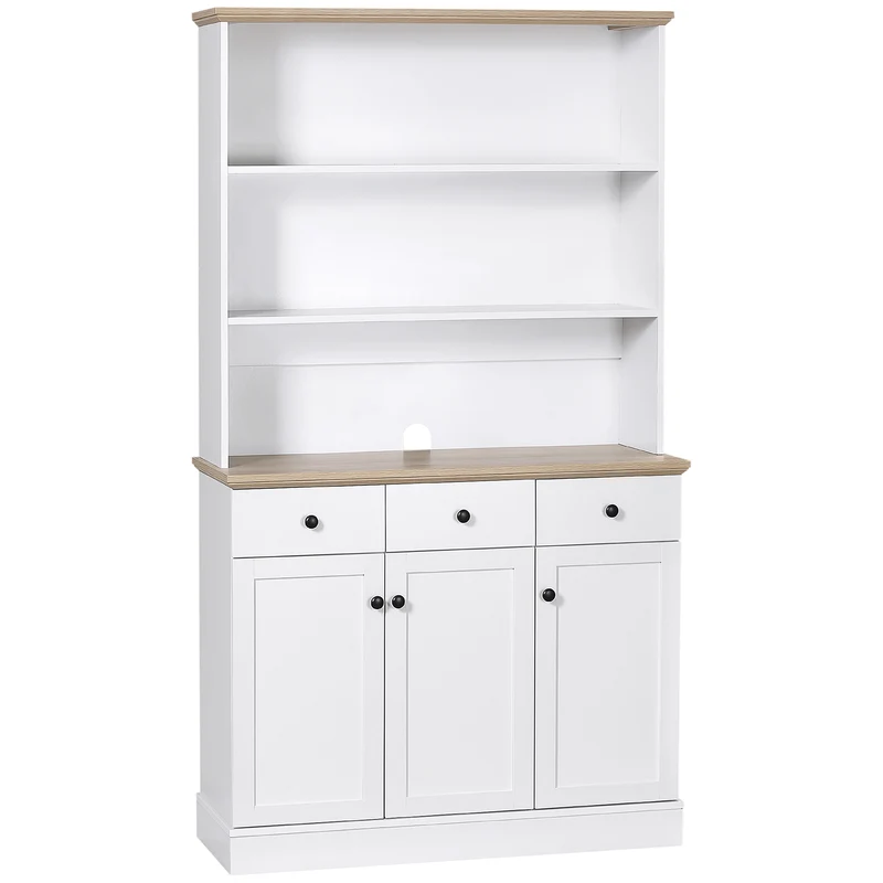 Buffet de cuisine Easycomfort en bois blanc avec 3 étagères, 3 tiroirs et 2 placards 101 x 39 x 180,5 cm