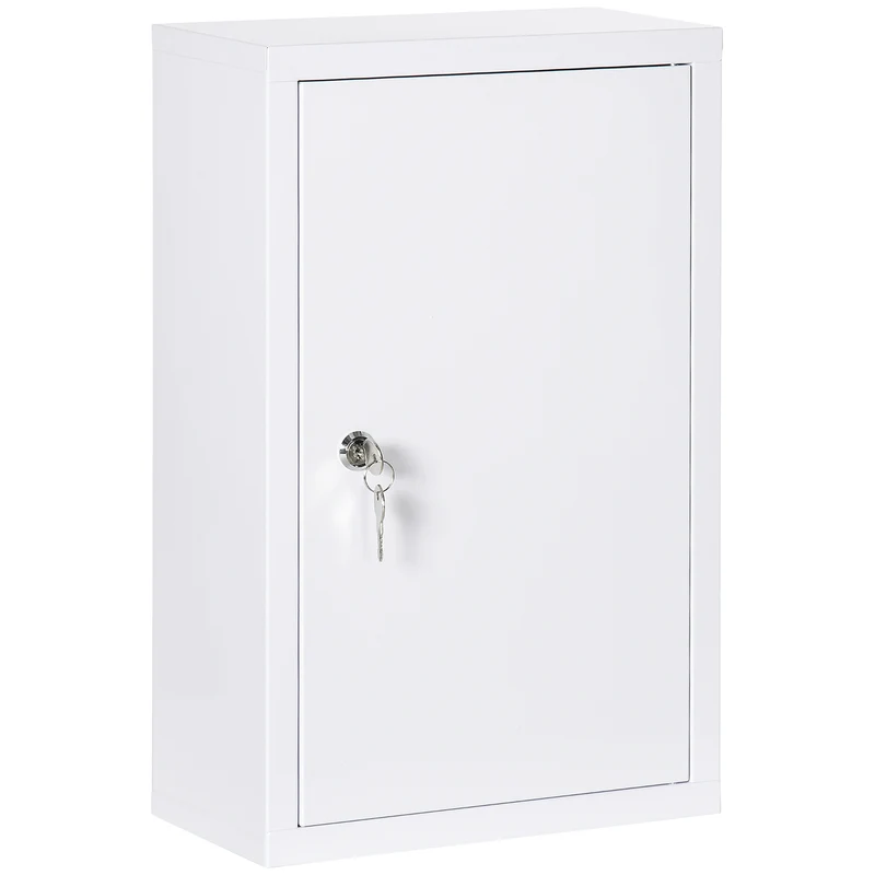 Armoire à pharmacie EasyComfort en acier inoxydable à 3 étagères, avec 2 clés et fixation murale, 30 x 14 x 46 cm, blanche