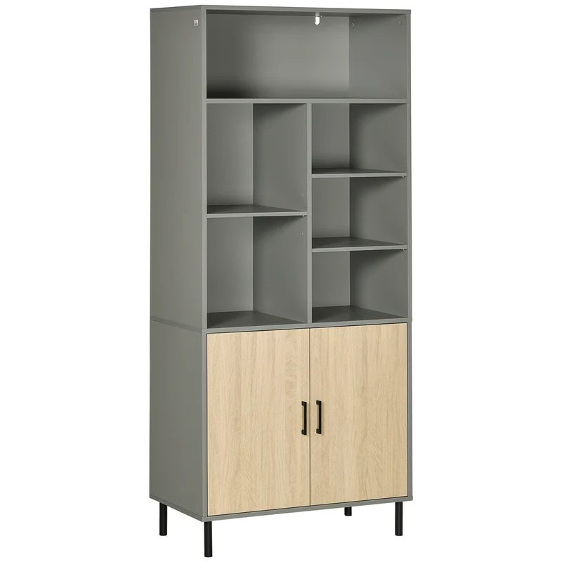 Buffet de cuisine Easycomfort en aggloméré et métal avec 6 étagères ouvertes et un placard à 2 niveaux, 76 x 40 x 179 cm