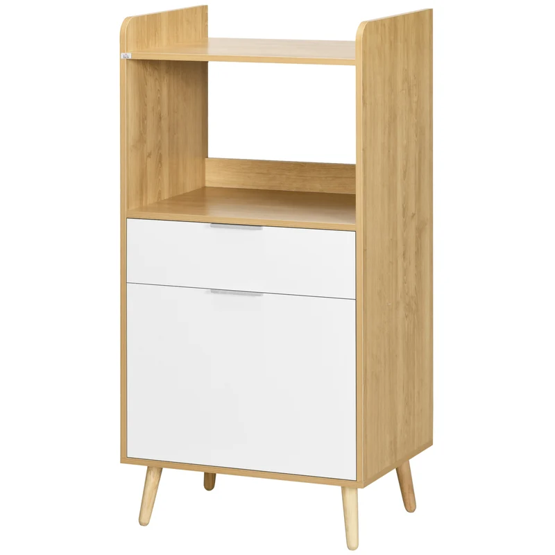 Meuble micro-ondes Easycomfort en panneaux de particules avec étagère supérieure, tiroir coulissant et placard, 58 x 40 x 118 cm