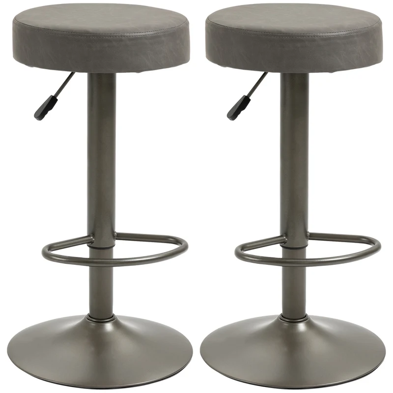 Ensemble de 2 tabourets de bar pivotants Easycomfort avec repose-pieds et hauteur réglable, 35 x 36 x 64-85 cm, gris