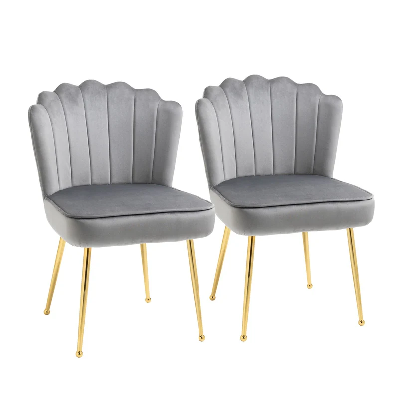 Ensemble de 2 fauteuils modernes et rembourrés Easycomfort pour salon ou séjour, revêtement effet velours, 57 x 58 x 88 cm, gris