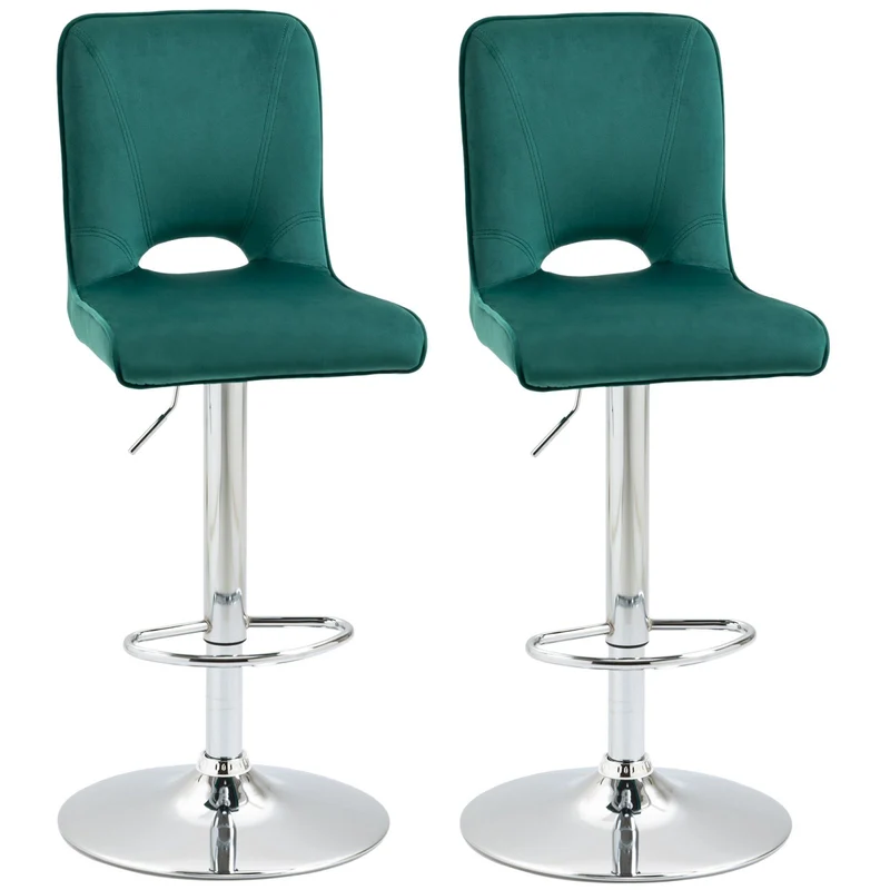 Ensemble de 2 tabourets de bar pivotants modernes Easycomfort avec dossier haut et repose-pieds, tabourets de cuisine rembourrés et réglables en hauteur, en tissu vert, 41 x 51 x 97-117 cm