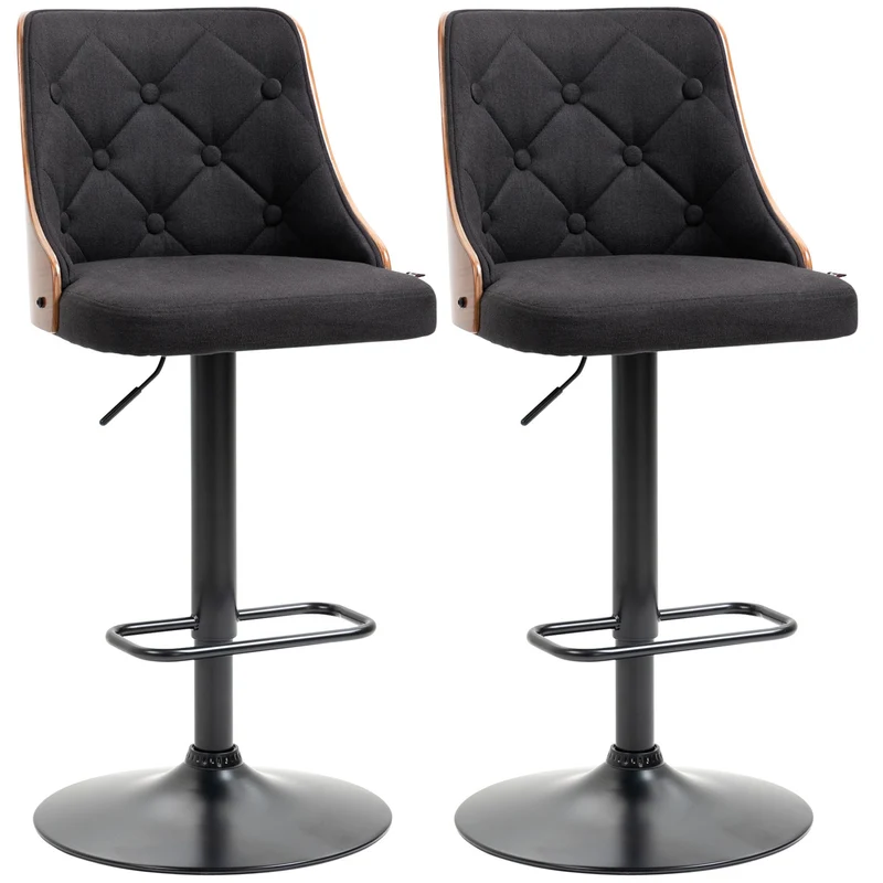 Ensemble de 2 tabourets de bar pivotants Easycomfort à hauteur réglable pour la cuisine et le salon, 47,5 x 50 x 93,5-116 cm, noir et noyer
