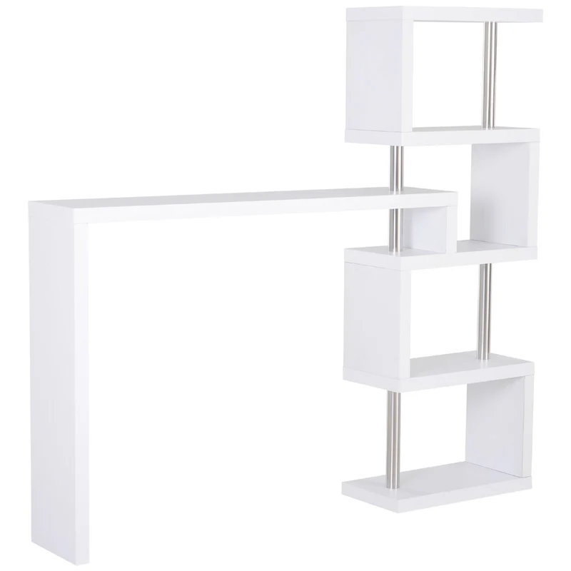 Bureau moderne Easycomfort avec bibliothèque pivotante, idéal pour optimiser l'espace, finition bois blanc
