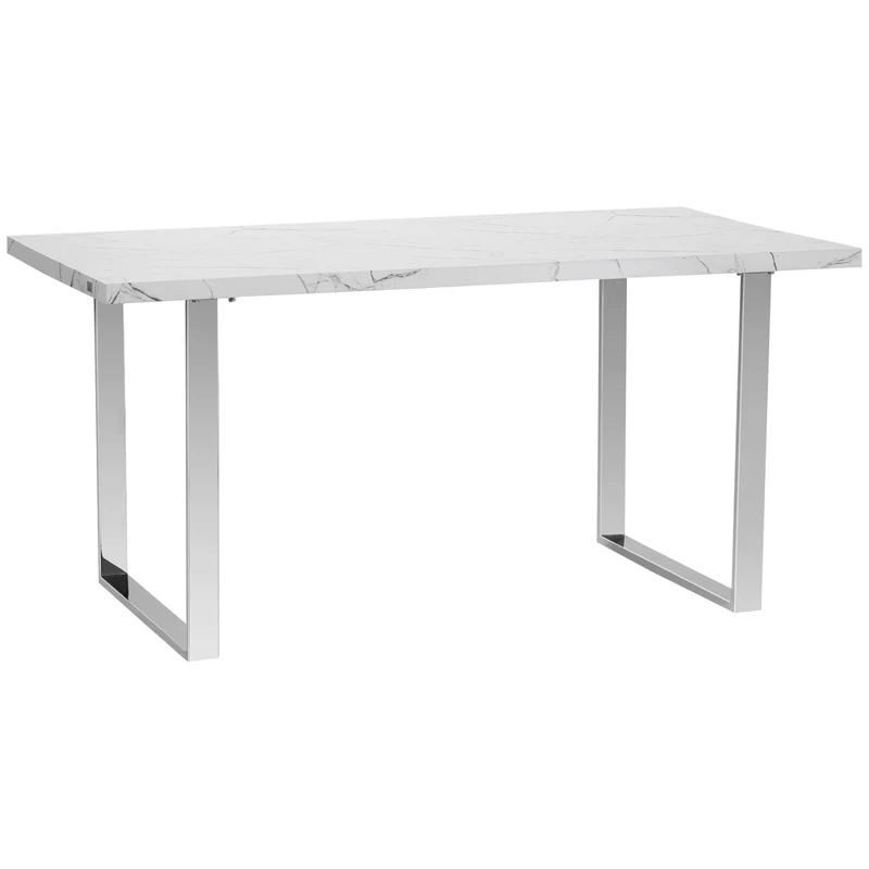 Table de salle à manger rectangulaire Easycomfort pour 6 à 8 personnes, effet marbre, 160 x 90 x 75 cm, blanche