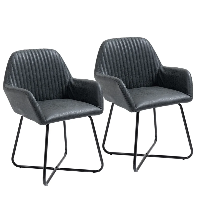 Ensemble de 2 chaises modernes Easycomfort pour salle à manger, cuisine ou salon, chaises rembourrées en similicuir noir 60 x 56,5 x 85 cm