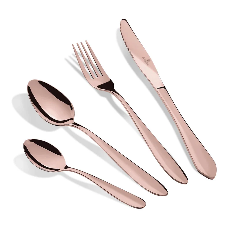Set De Cubiertos De 24 Piezas Con Revestimiento Pvd Color Oro Rosa Y Acabado Pulido Espejo.