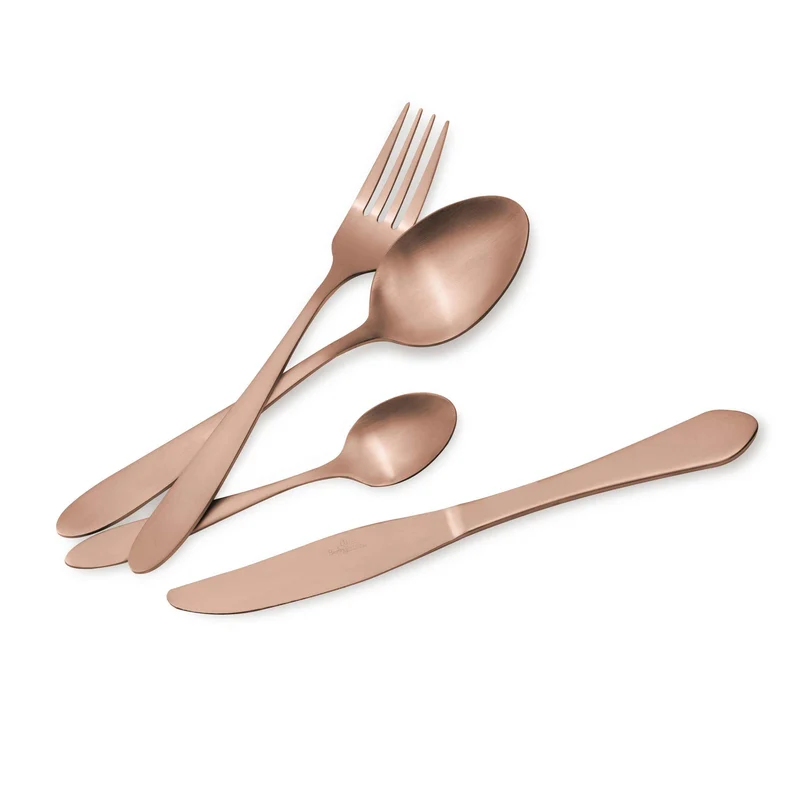 Set De Cubiertos De 24 Piezas Con Revestimiento Pvd Color Oro Rosa Y Acabado Satinado.