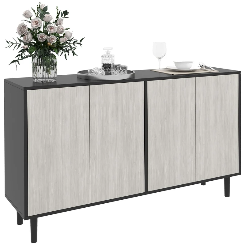 Buffet moderne EasyComfort avec 2 placards et 4 portes à ouverture par pression, 121 x 37 x 75 cm, noir
