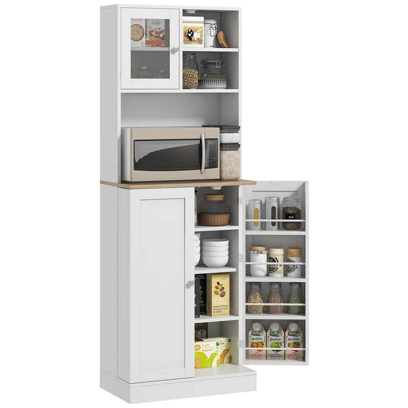 Meuble pour four à micro-ondes EasyComfort avec étagères ouvertes et porte-épices, 60 x 35 x 169 cm, blanc