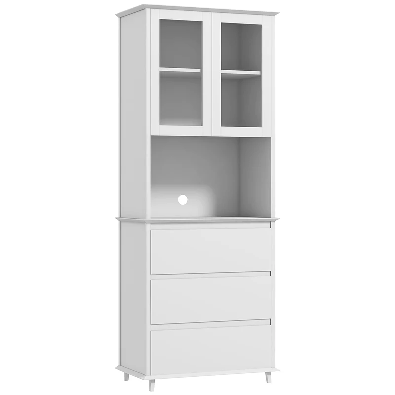Armoire de cuisine haute EasyComfort avec 2 niveaux et 3 tiroirs, MDF, 68 x 38 x 172 cm, blanche