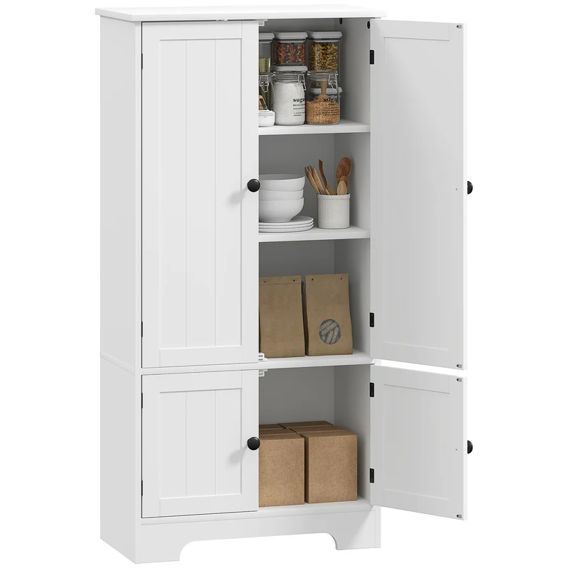 Buffet de cuisine mobile EasyComfort à 4 portes avec 2 placards et étagère réglable, 58,2 x 30 x 123 cm, blanc