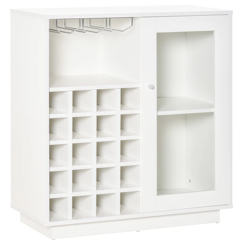 Porte-bouteilles EasyComfort avec porte-verres et compartiment, capacité 20 bouteilles, 80 x 36 x 85 cm, blanc