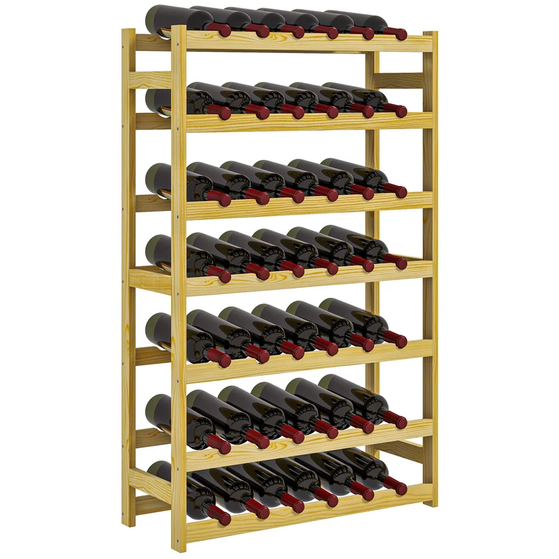Casier à vin EasyComfort à 7 niveaux pour 42 bouteilles, en pin naturel, 63 x 25 x 102 cm