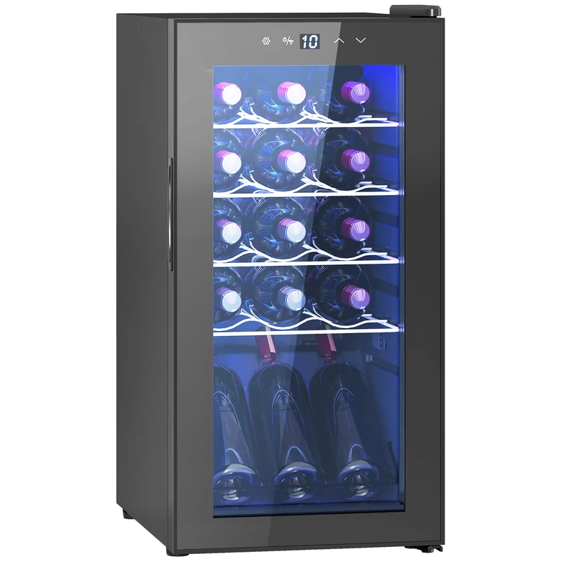 Cave à vin EasyComfort pour 15 bouteilles, capacité de 44 L, avec contrôle de la température et clayettes réglables, noire