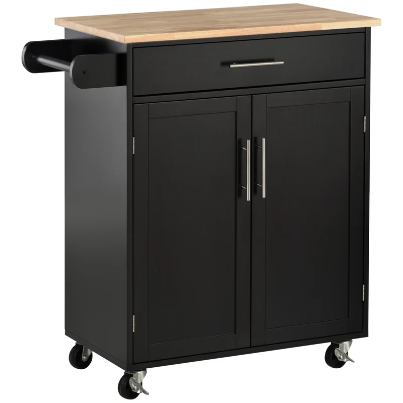 Desserte de cuisine EasyComfort avec tiroir et placard à 2 portes, roulettes et barre latérale, 83 x 45 x 91,5 cm, noire