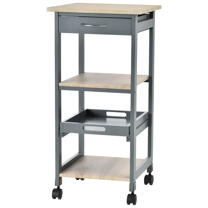 Chariot de cuisine Easycomfort avec tiroir, 2 étagères et plateau amovible, 37 x 37 x 76 cm, gris