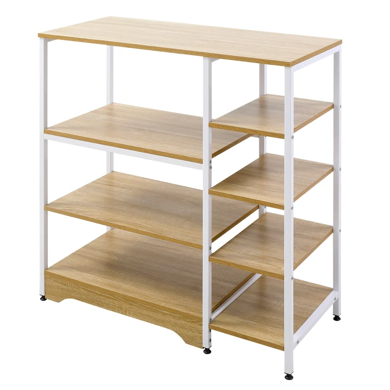 Étagère de cuisine Easycomfort basse, gain de place, style industriel, 7 niveaux, métal et bois, 90 x 40 x 95 cm, blanche