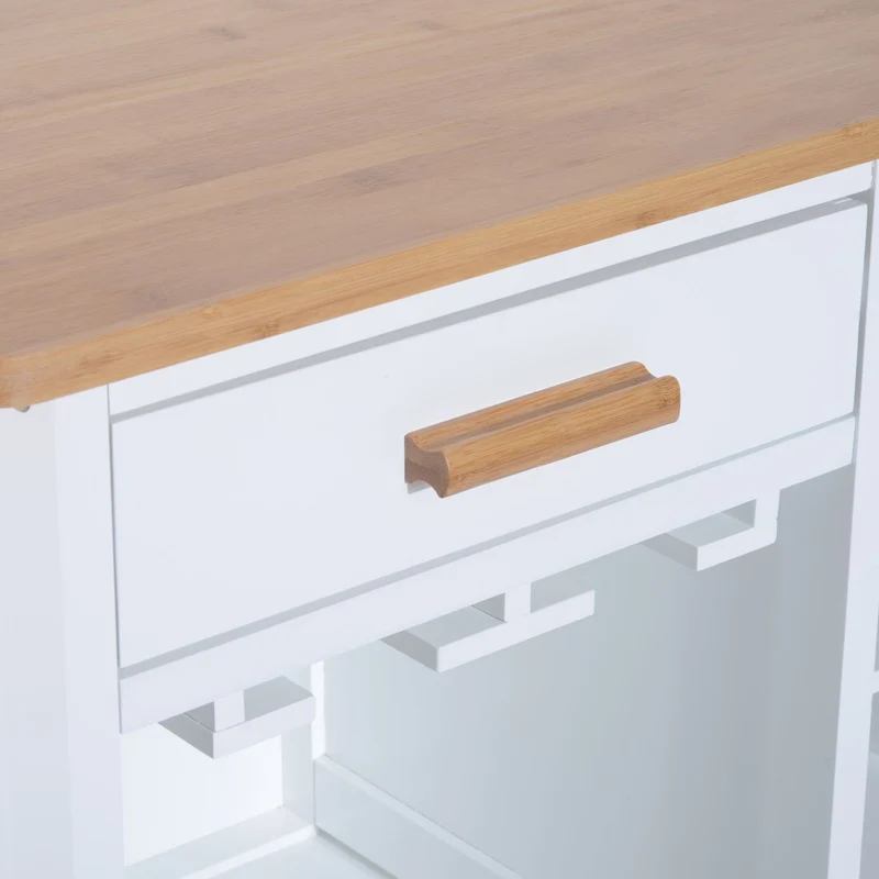 Meuble de cuisine Easycomfort à roulettes, porte-bouteilles et porte-verres en bambou, 76 x 40 x 88 cm