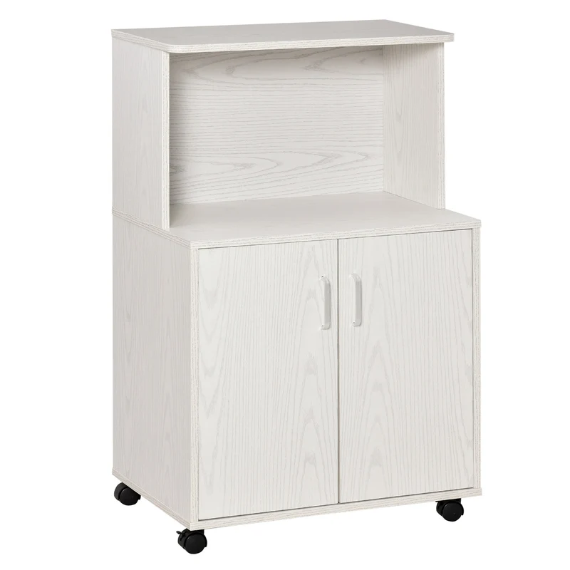 Meuble de cuisine multifonction Easycomfort avec roulettes, comprenant un placard et une étagère pour micro-ondes, en panneaux de particules, 60,4 x 40,3 x 97 cm, blanc.