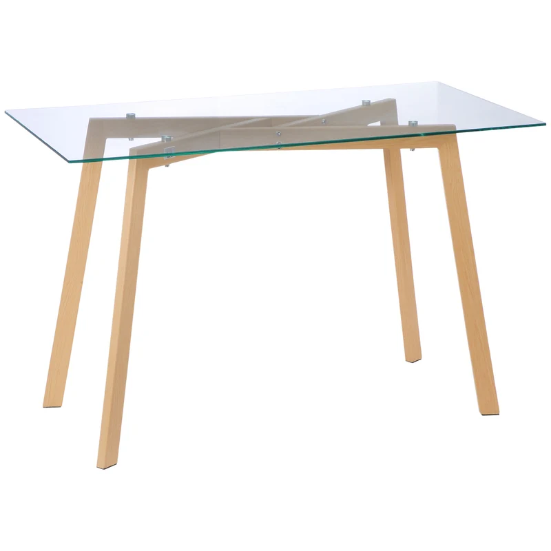 Table à manger rectangulaire Easycomfort pour 4 personnes maximum, en acier avec plateau en verre trempé, 120 x 60 x 76 cm