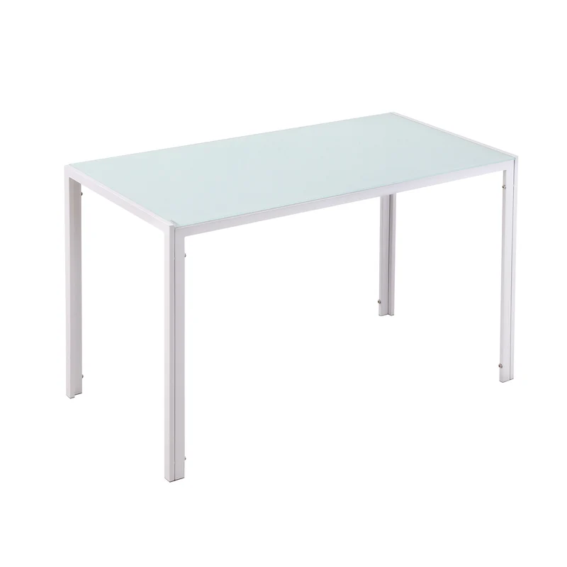 Table rectangulaire Easycomfort pour 4 personnes, idéale pour la cuisine et le salon. Table moderne en métal et verre trempé, 120 x 60 x 75 cm, blanche.