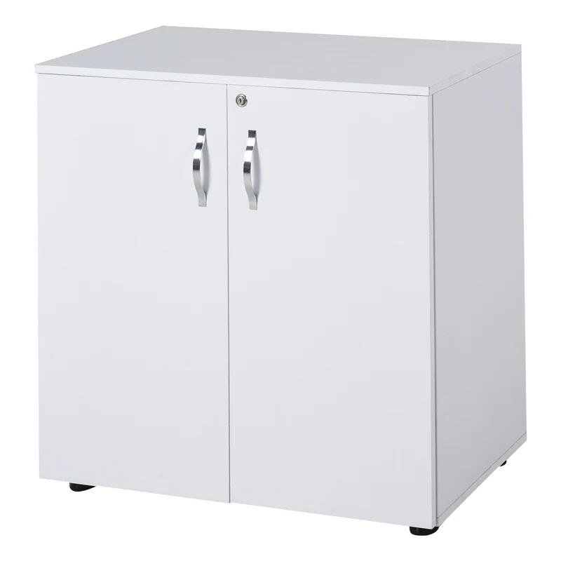 Armoire de bureau multifonction Easycomfort avec serrure, classeur à 2 portes et étagère intérieure en bois, blanche, 80 x 40 x 80 cm