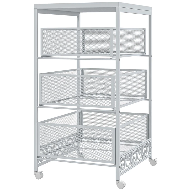 Chariot de rangement EasyComfort à 3 niveaux en aggloméré et acier, 34 x 29,5 x 57,5 ​​cm, blanc