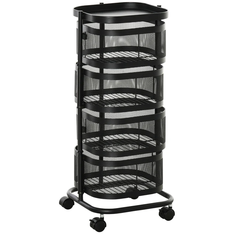 Chariot de cuisine Easycomfort avec 4 paniers, plateau et roulettes, en acier et PP, 33 x 33 x 77 cm