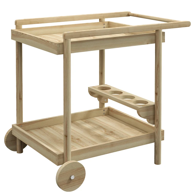 Chariot de jardin EasyComfort avec 2 étagères et 4 porte-bouteilles, en bois de sapin, 78 x 58,5 x 75 cm