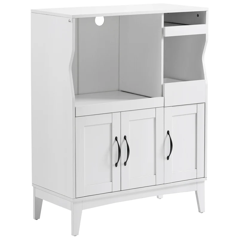 Buffet de cuisine EasyComfort gain de place avec 2 placards et 2 étagères coulissantes en bois, 84 x 39 x 109 cm, blanc