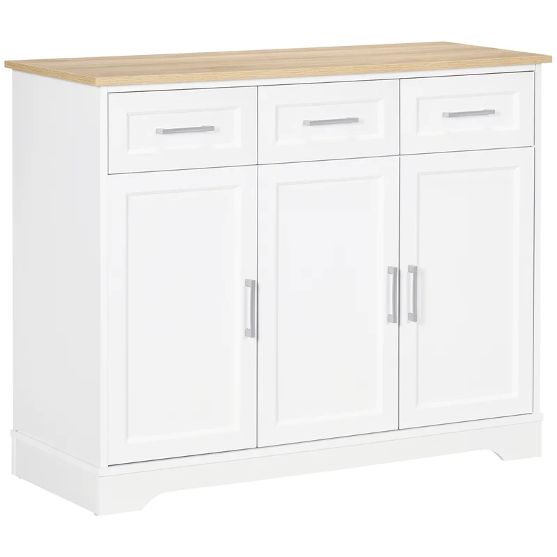 Buffet moderne EasyComfort avec 3 tiroirs et 3 portes en MDF et panneaux de particules, étagère réglable, 101 x 39 x 82 cm, blanc