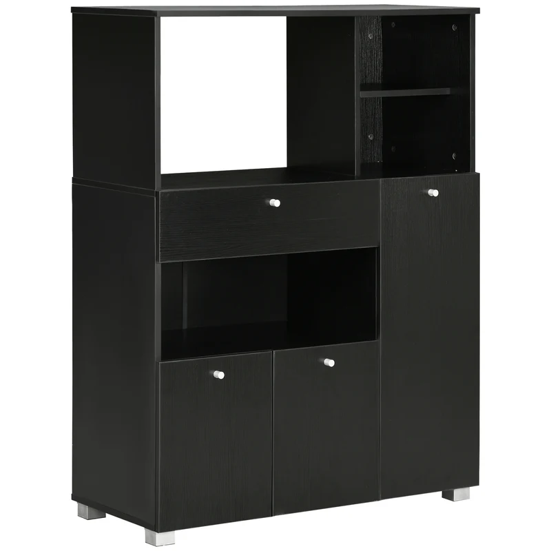 Meuble de cuisine EasyComfort en bois avec micro-ondes, placards, étagères et tiroir, 90 x 40 x 120 cm, noir