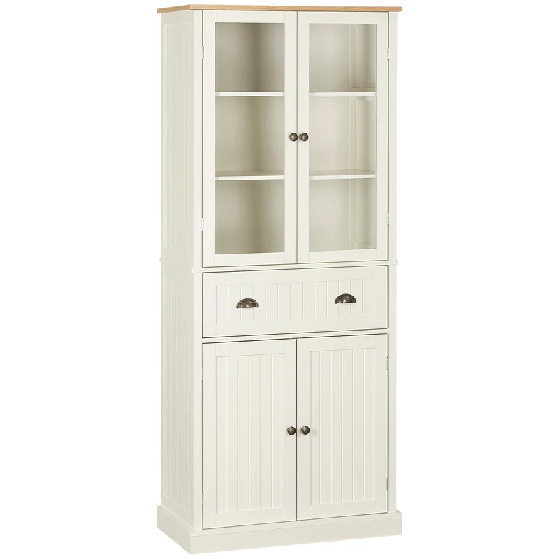Garde-manger mobile EasyComfort à 5 niveaux avec tiroir central en MDF et aggloméré, 76 x 40 x 182,5 cm, blanc crème
