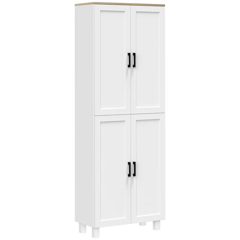 Armoire de cuisine EasyComfort en bois avec 5 étagères réglables et 4 portes, 60 x 30 x 170,5 cm, blanc et bois.