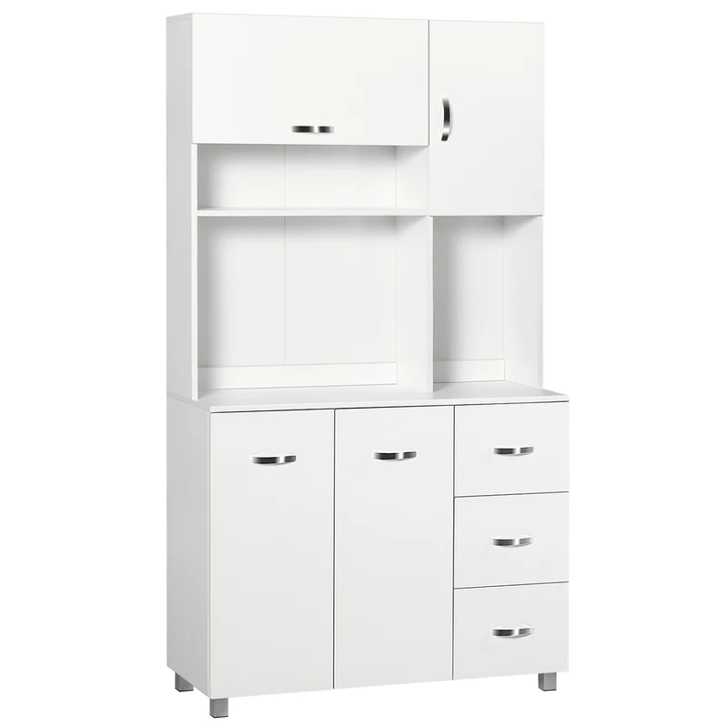 Buffet de cuisine moderne EasyComfort avec tiroirs, placards et étagères ouvertes, 100 x 39,5 x 183,5 cm, blanc