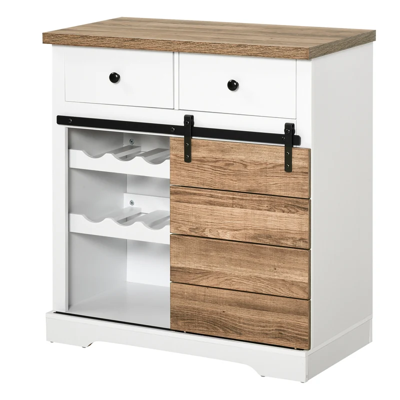 Meuble de cuisine rustique EasyComfort avec 2 tiroirs, étagères ouvertes et porte-bouteilles, en bois et métal, 80 x 39 x 86 cm