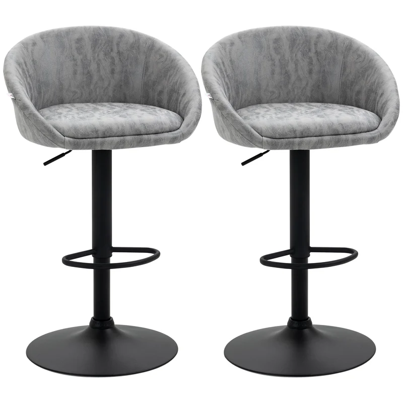 Ensemble de 2 tabourets de bar Easycomfort à hauteur réglable, revêtement et dossier en similicuir, gris clair